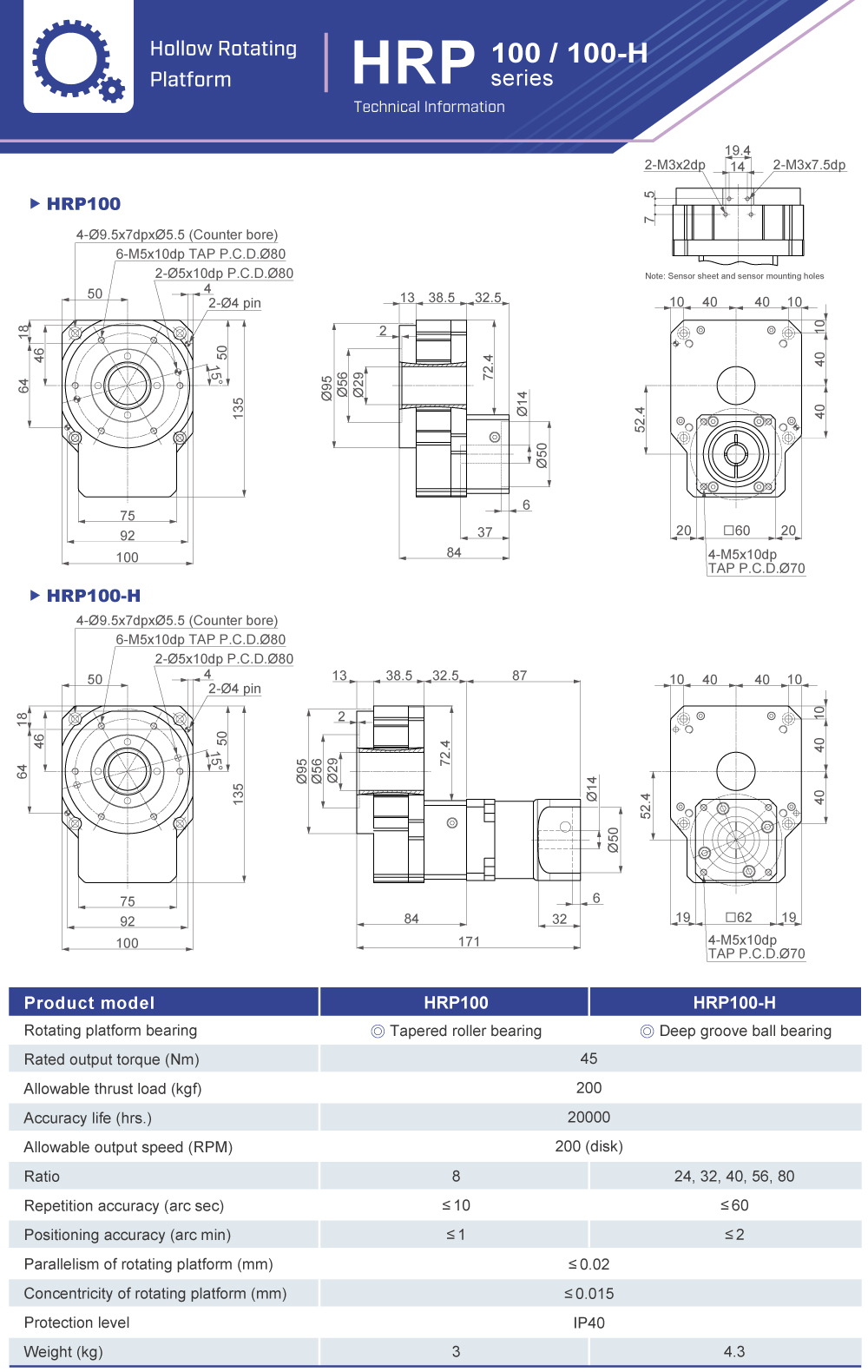 Hollow rotating platform｜HRP100(H) series｜Dimension