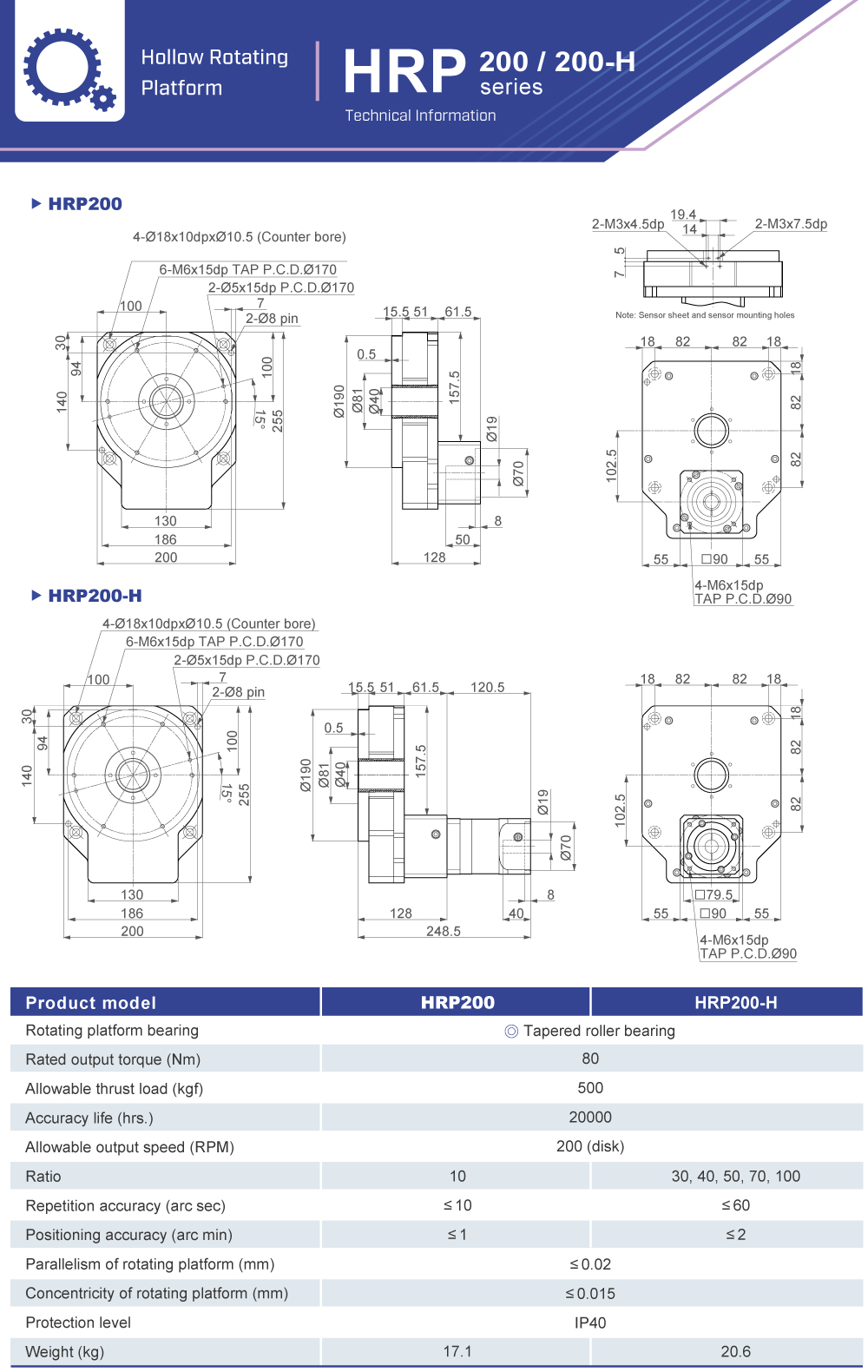 Hollow rotating platform｜HRP200(H) series｜Dimension