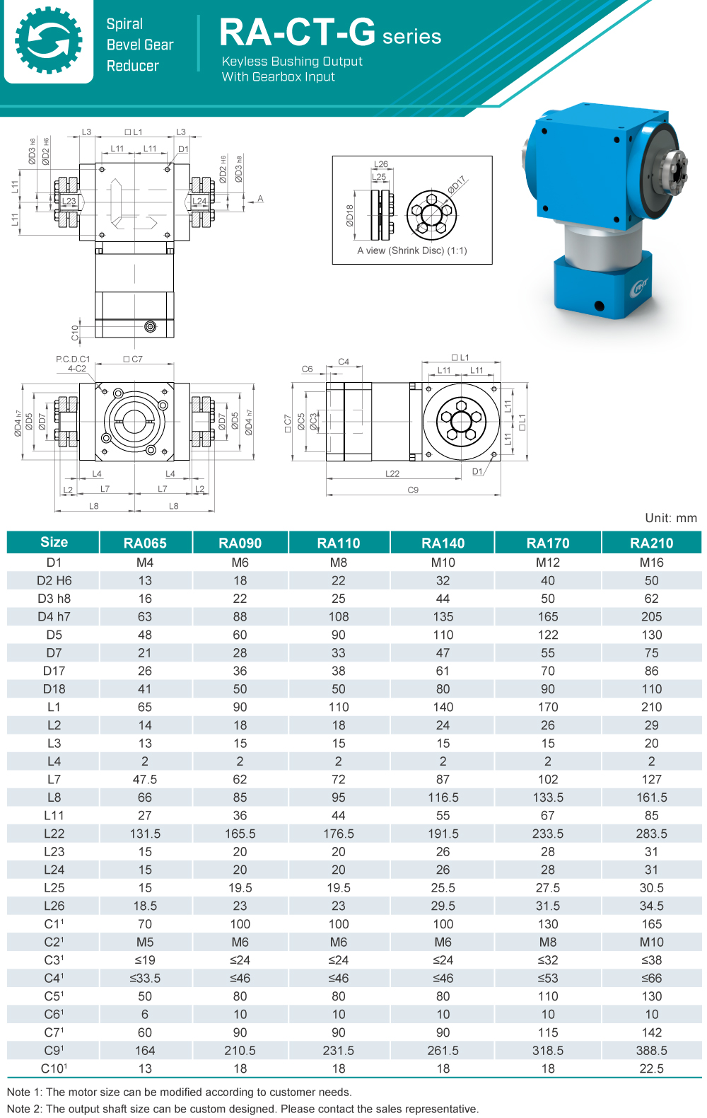 Spiral Bevel Gearbox｜RA-CT-G series｜Dimension
