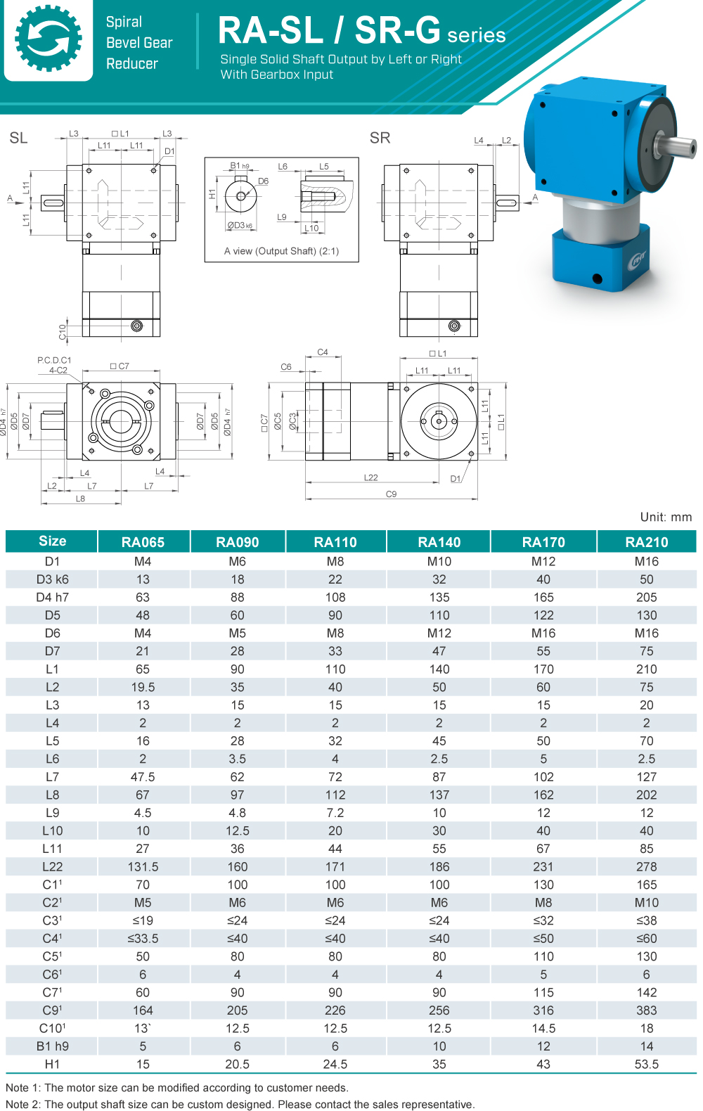 Spiral Bevel Gearbox｜RA-SR / SL-G series｜Dimension