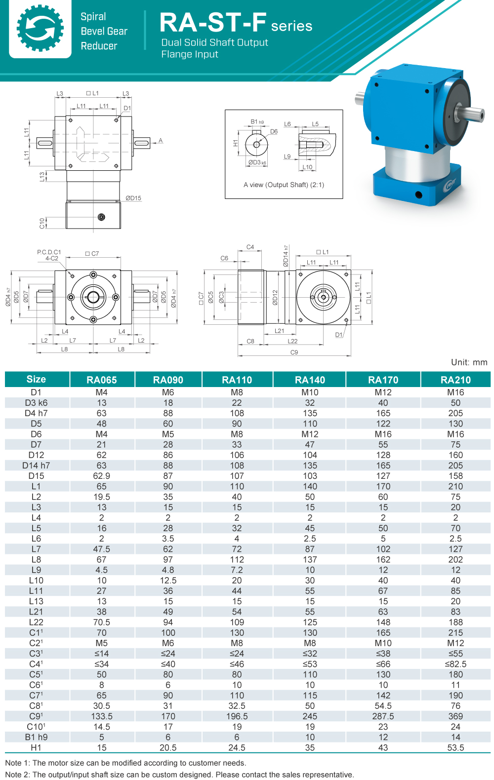 Spiral Bevel Gearbox｜RA-ST-F series｜Dimension