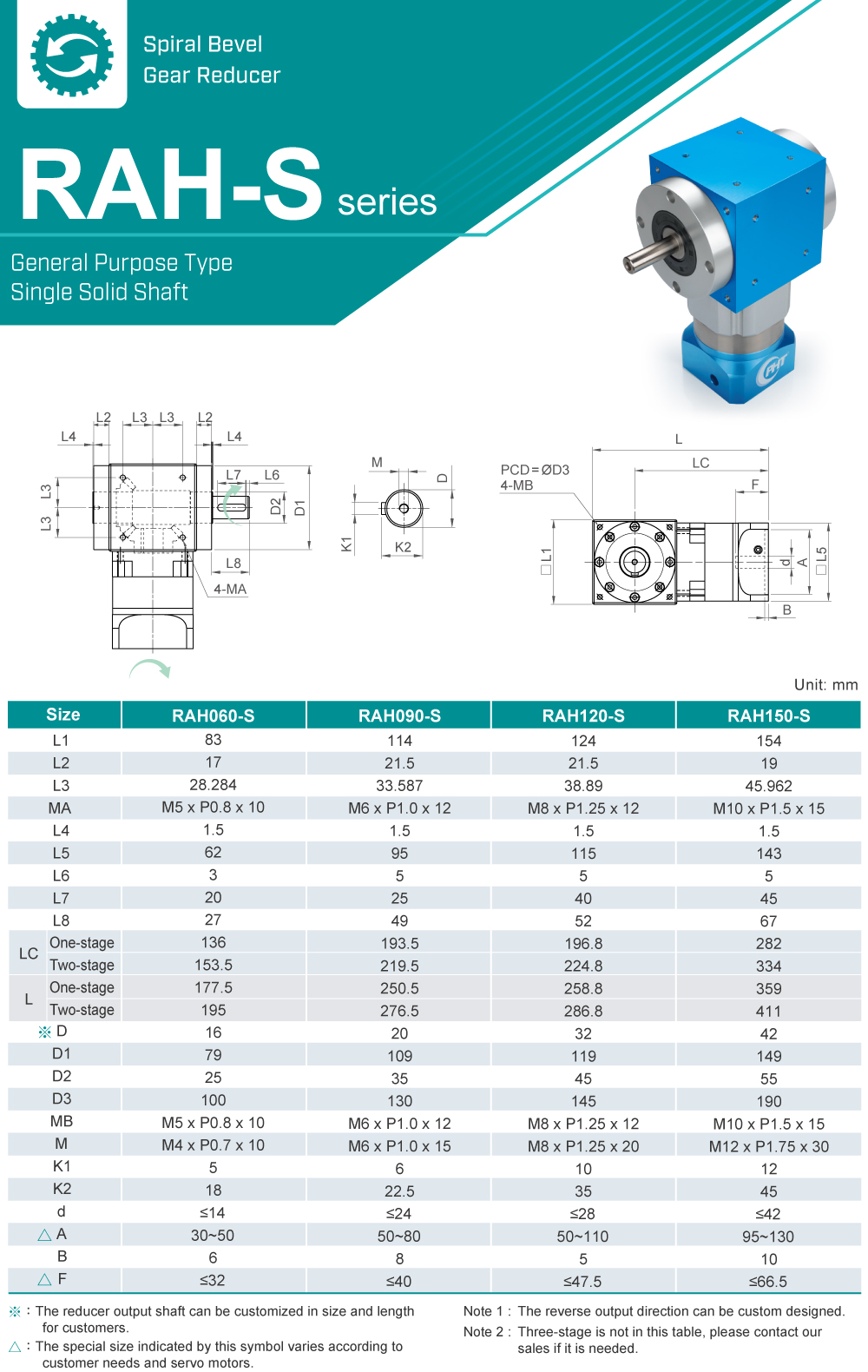 Right-angle Gearbox｜RAH-S series｜Dimension