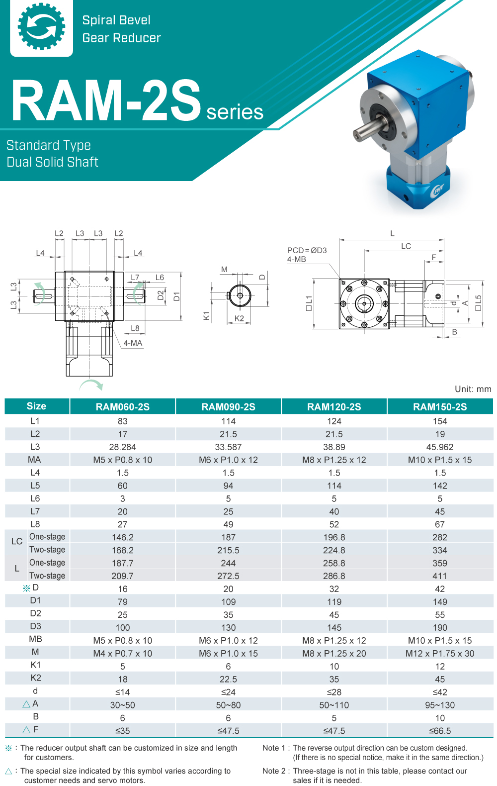 Right-angle Gearbox｜RAM-2S series｜Dimension